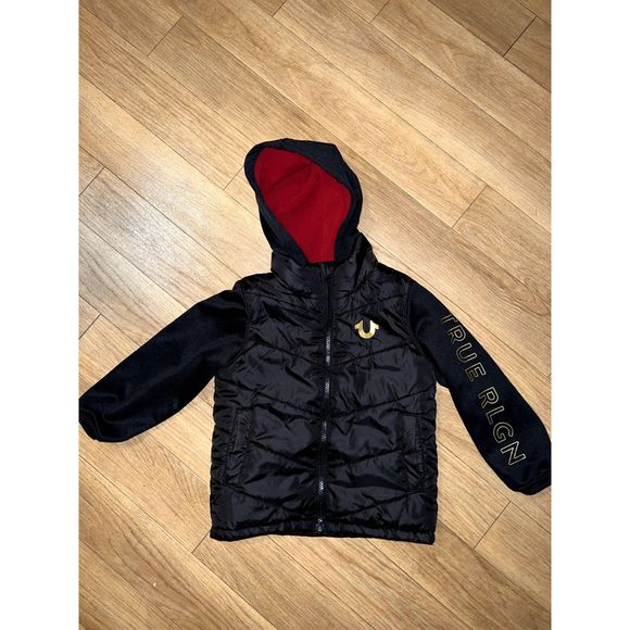 True Religion Puffer Jacket Black Youth's Size 6Quilted Hooded Coat Full Zip - Picture 1 of 7